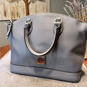 Dooney and Bourke Saffiano leather zip satchel w/crossbody strap.